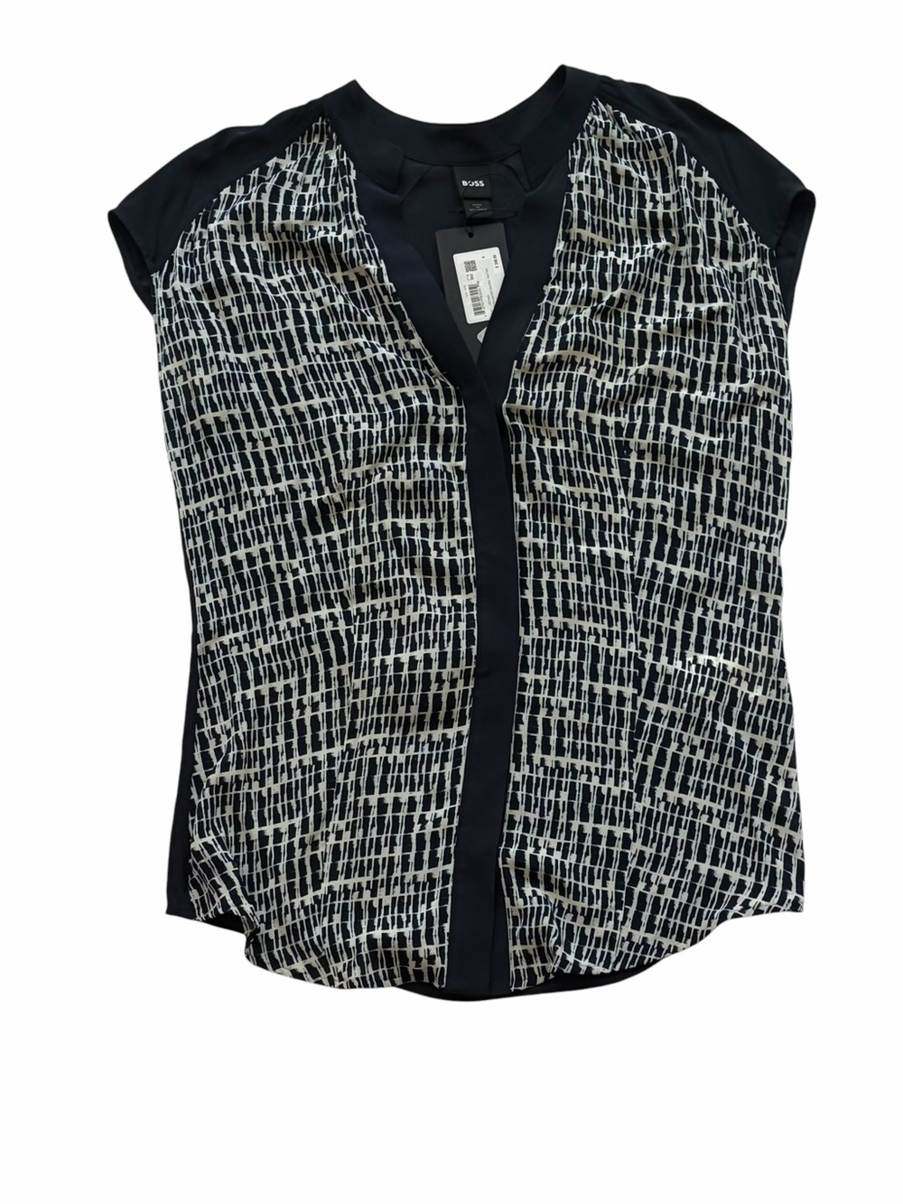 Boss Navy & White Printed Cap-Sleeve Blouse-size 4